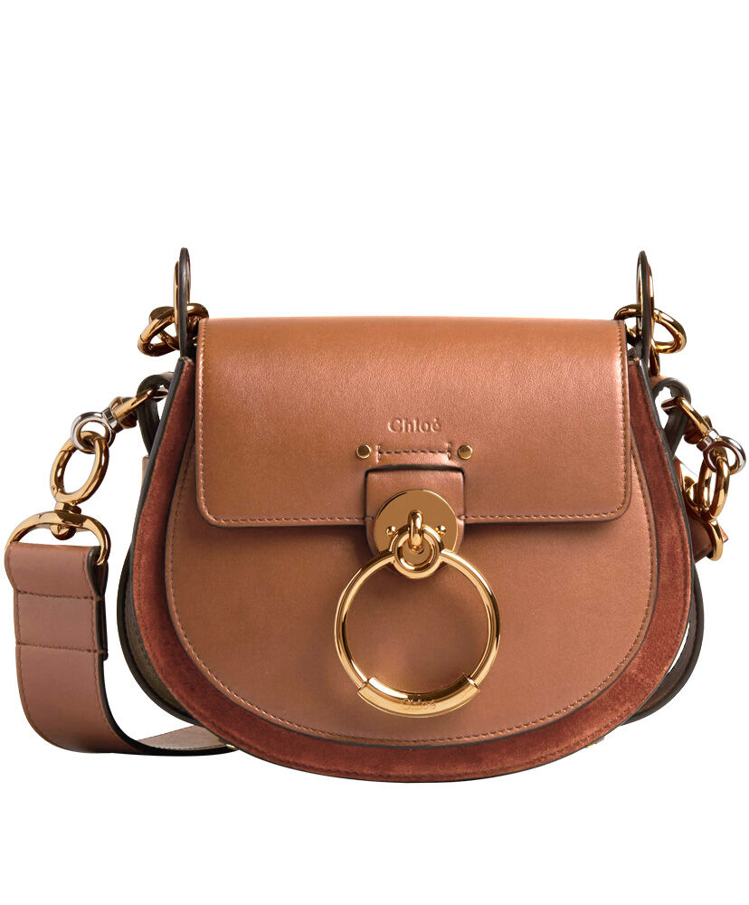 Chloe Small Tess Bag Cross Body Shiny Calfskin Coffee